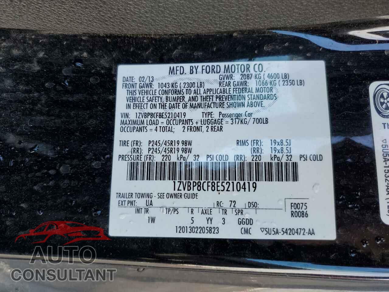 FORD MUSTANG 2014 - 1ZVBP8CF8E5210419