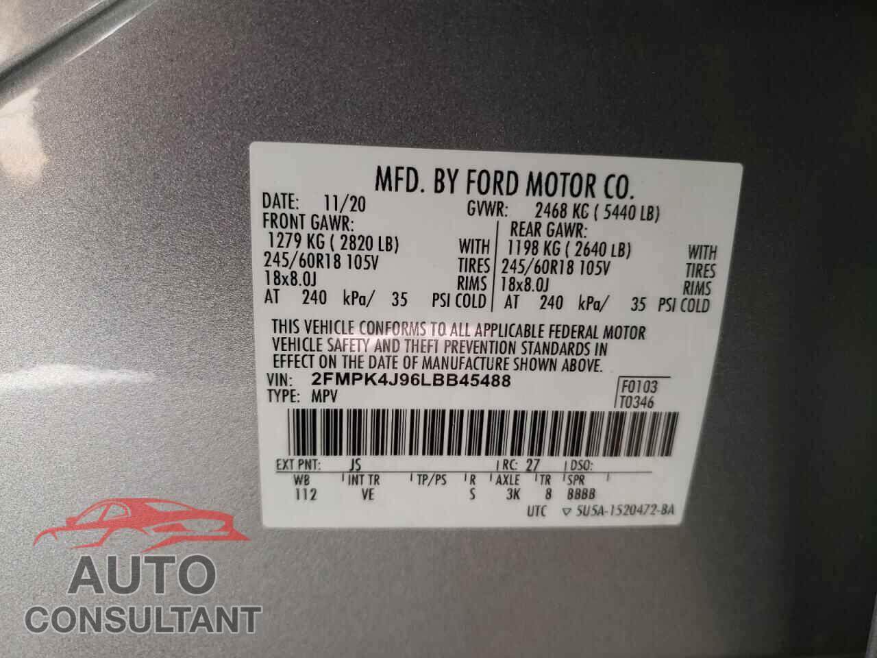 FORD EDGE 2020 - 2FMPK4J96LBB45488