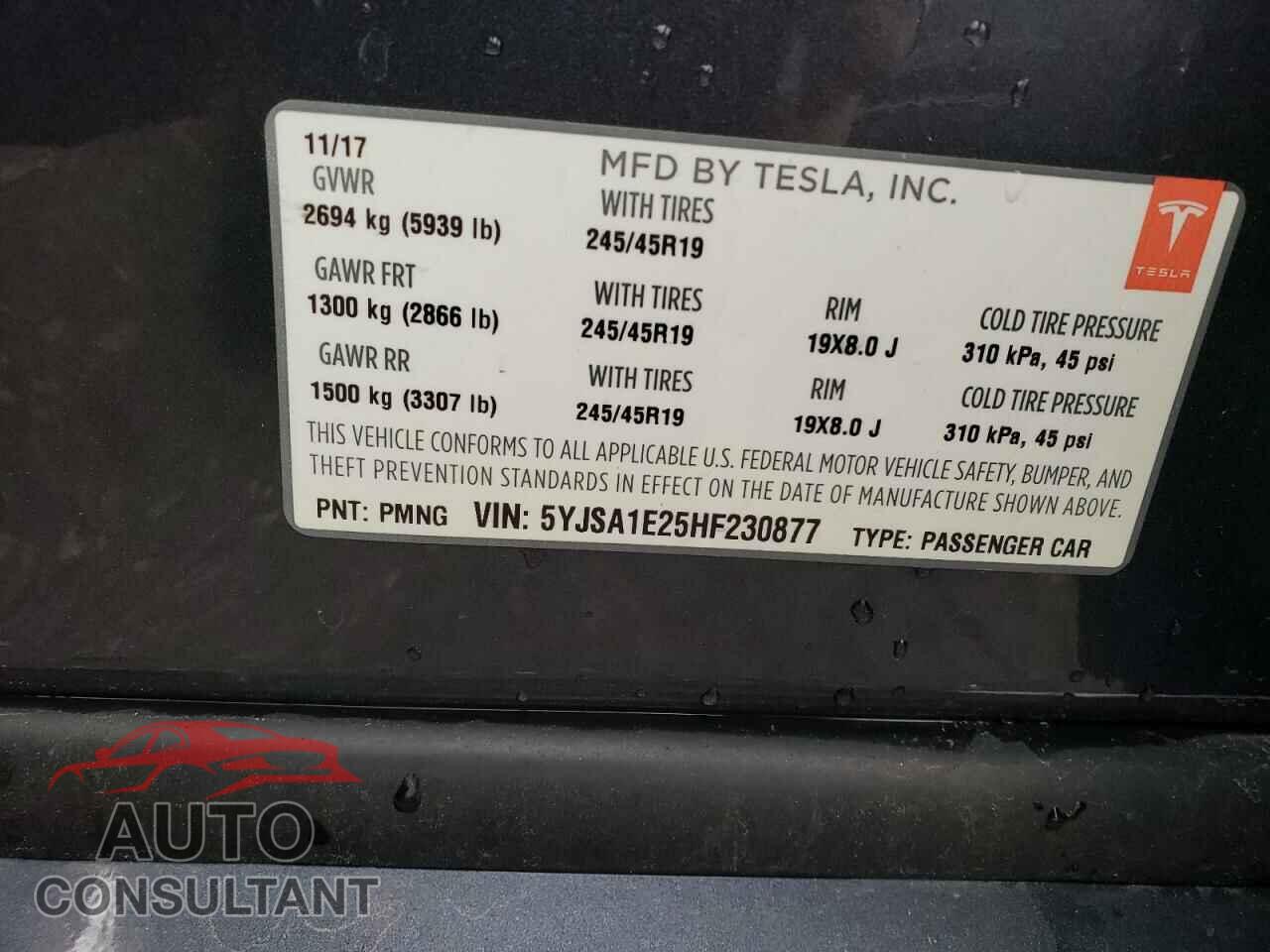 TESLA MODEL S 2017 - 5YJSA1E25HF230877