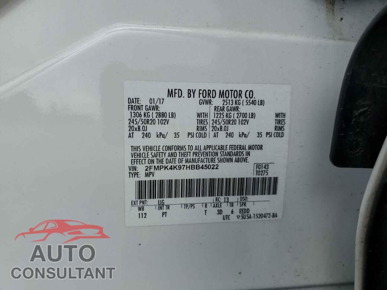 FORD EDGE 2017 - 2FMPK4K97HBB45022