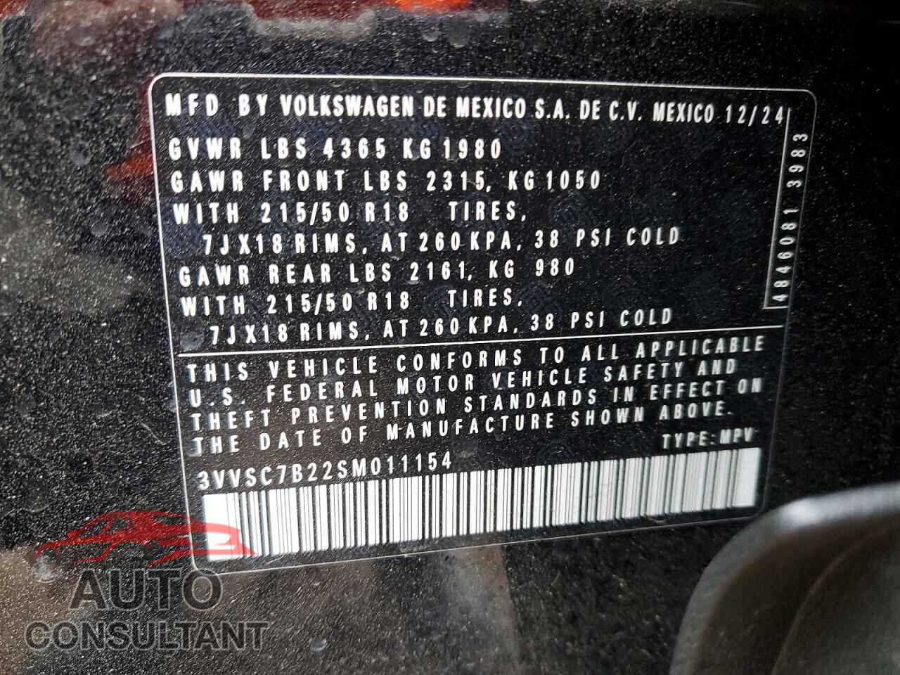 VOLKSWAGEN ALL OTHER 2025 - 3VVSC7B22SM011154