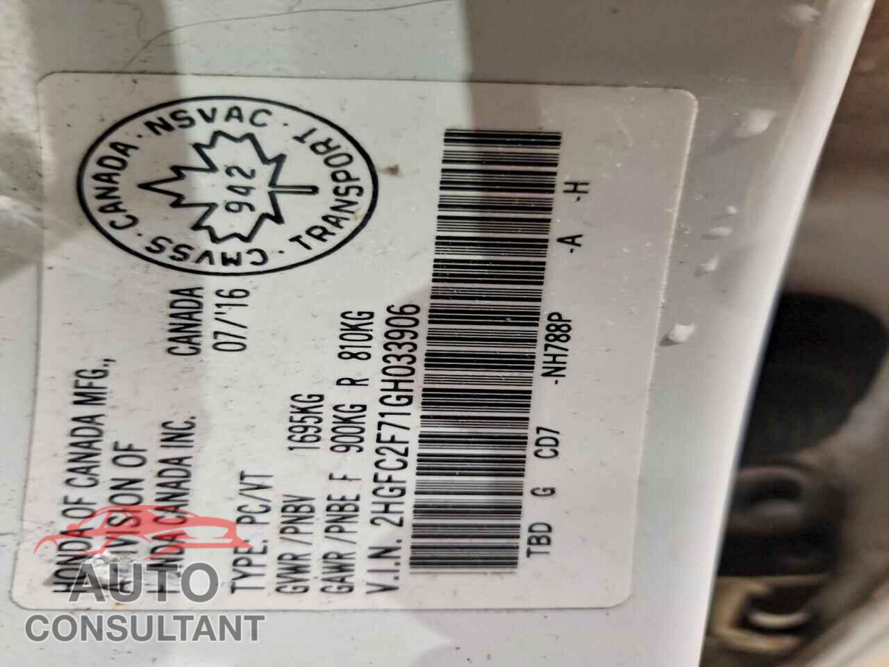 HONDA CIVIC 2016 - 2HGFC2F71GH033906