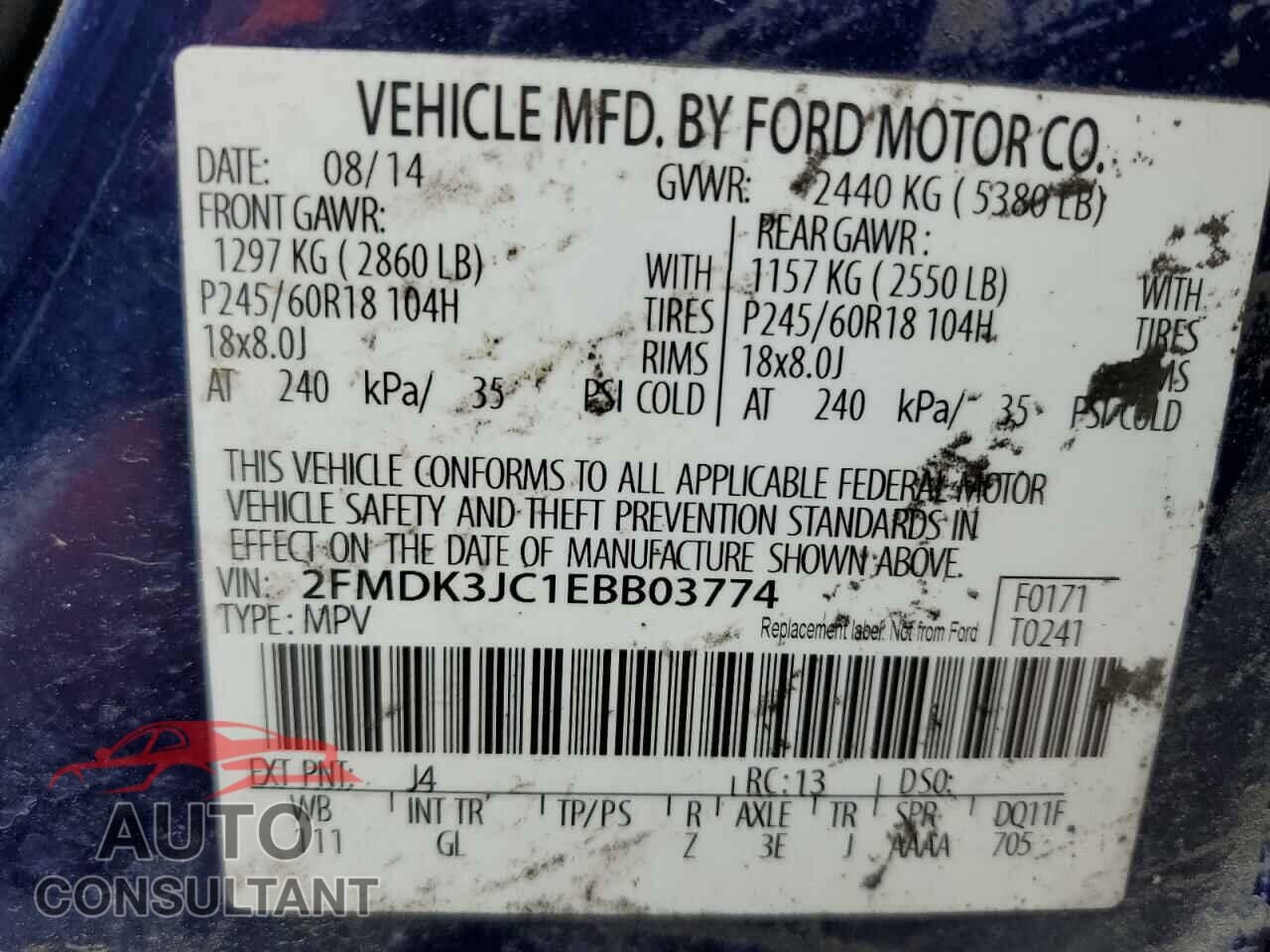 FORD EDGE 2014 - 2FMDK3JC1EBB03774