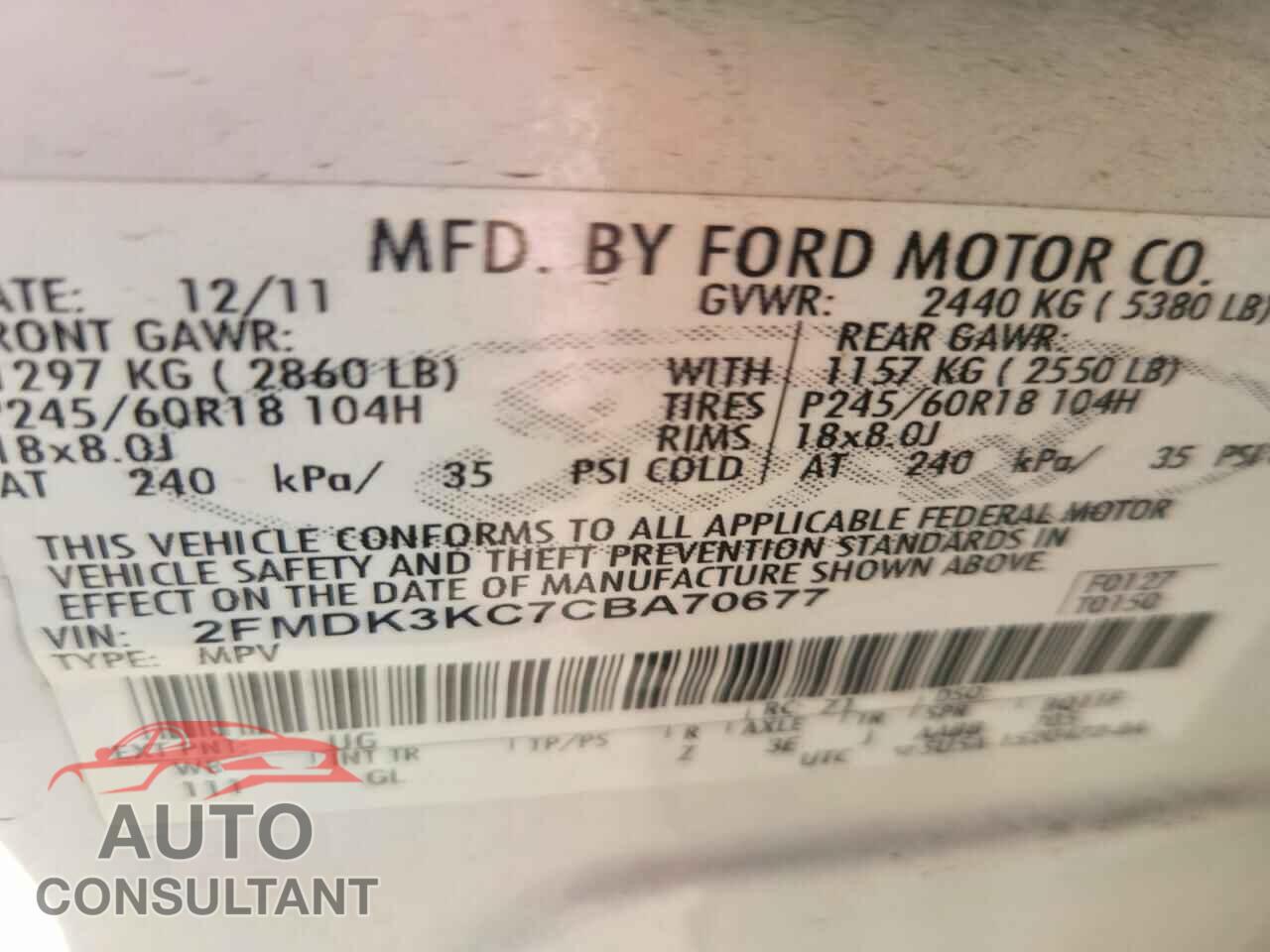 FORD EDGE 2012 - 2FMDK3KC7CBA70677