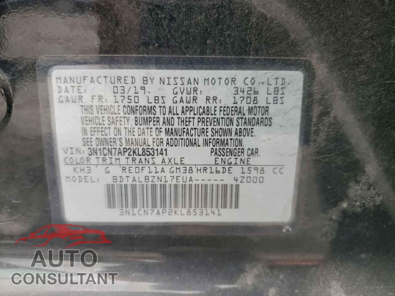 NISSAN VERSA 2019 - 3N1CN7AP2KL853141