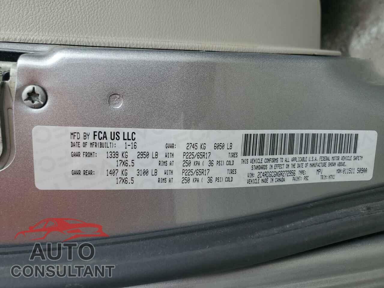 DODGE CARAVAN 2016 - 2C4RDGCGXGR272956