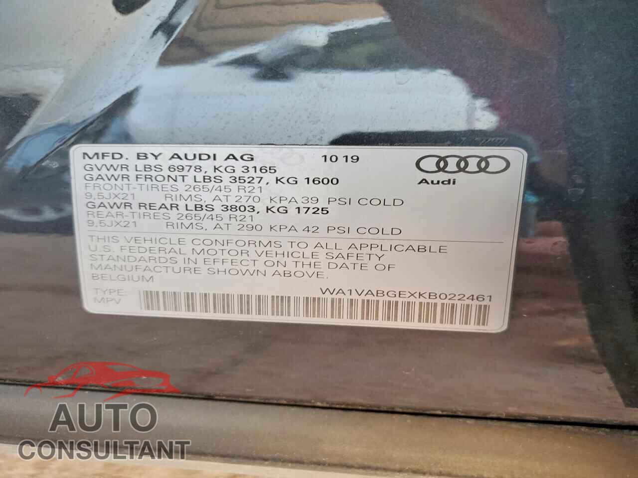 AUDI E-TRON 2019 - WA1VABGEXKB022461