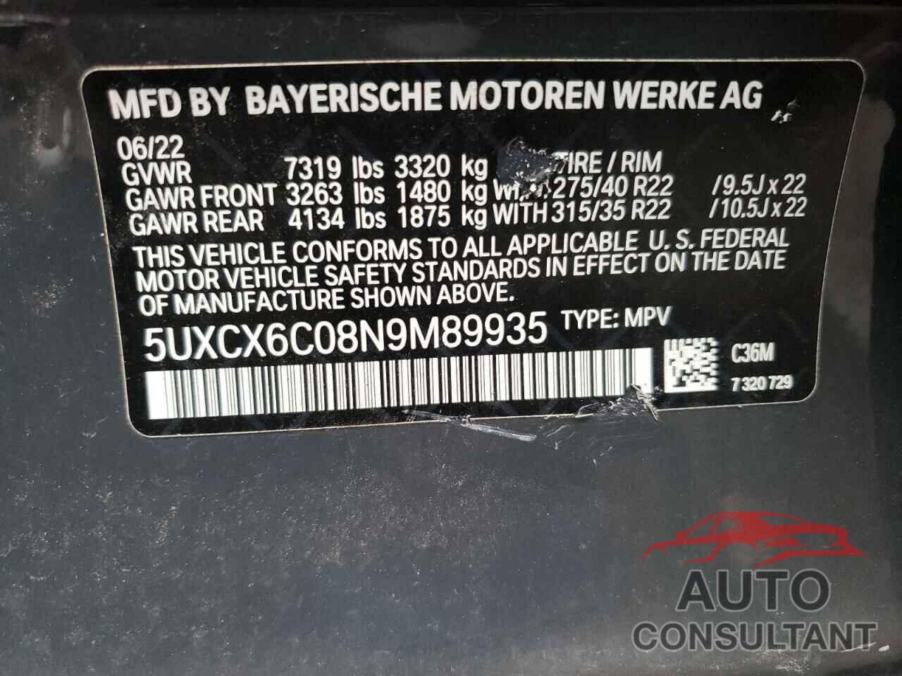 BMW X7 2022 - 5UXCX6C08N9M89935