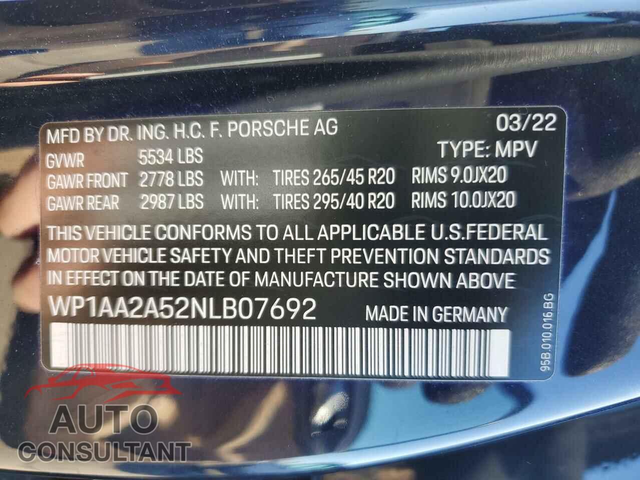 PORSCHE MACAN 2022 - WP1AA2A52NLB07692