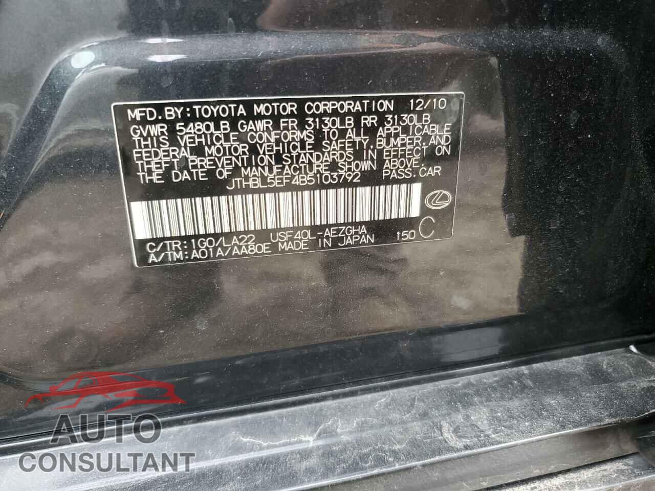 LEXUS LS460 2011 - JTHBL5EF4B5103792