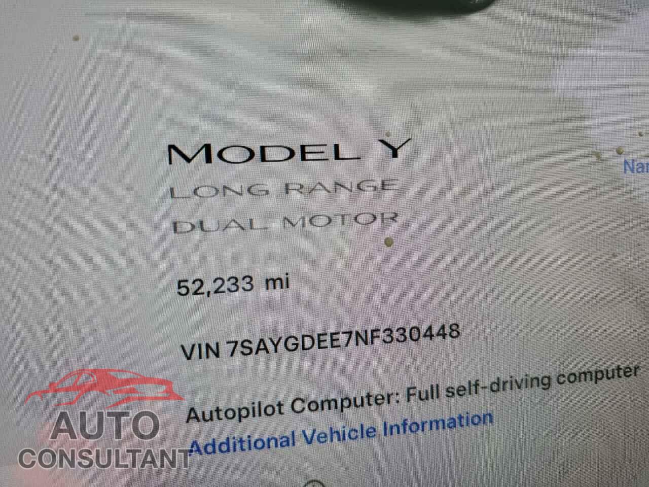 TESLA MODEL Y 2022 - 7SAYGDEE7NF330448
