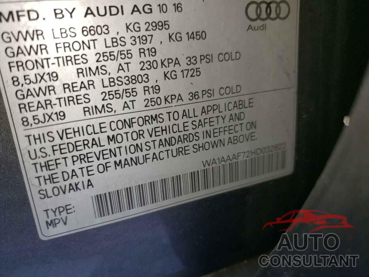 AUDI Q7 2017 - WA1AAAF72HD032622