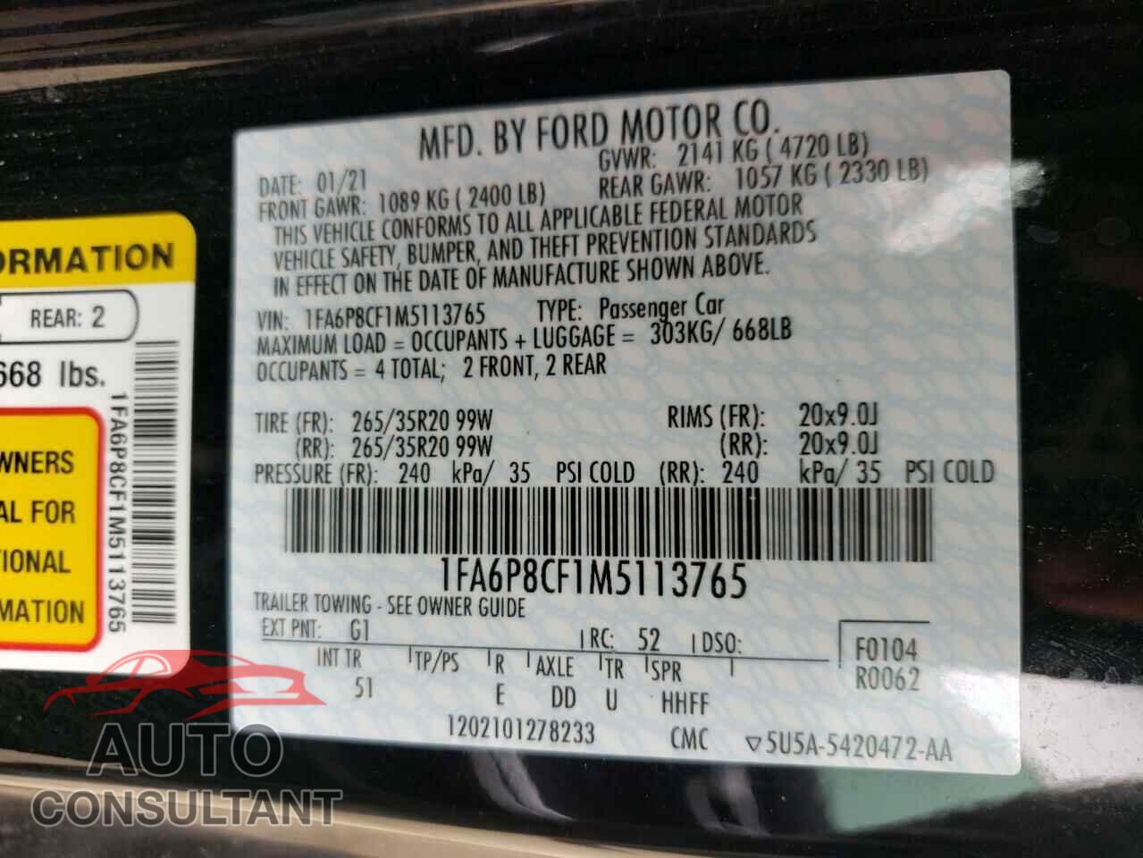 FORD MUSTANG 2021 - 1FA6P8CF1M5113765