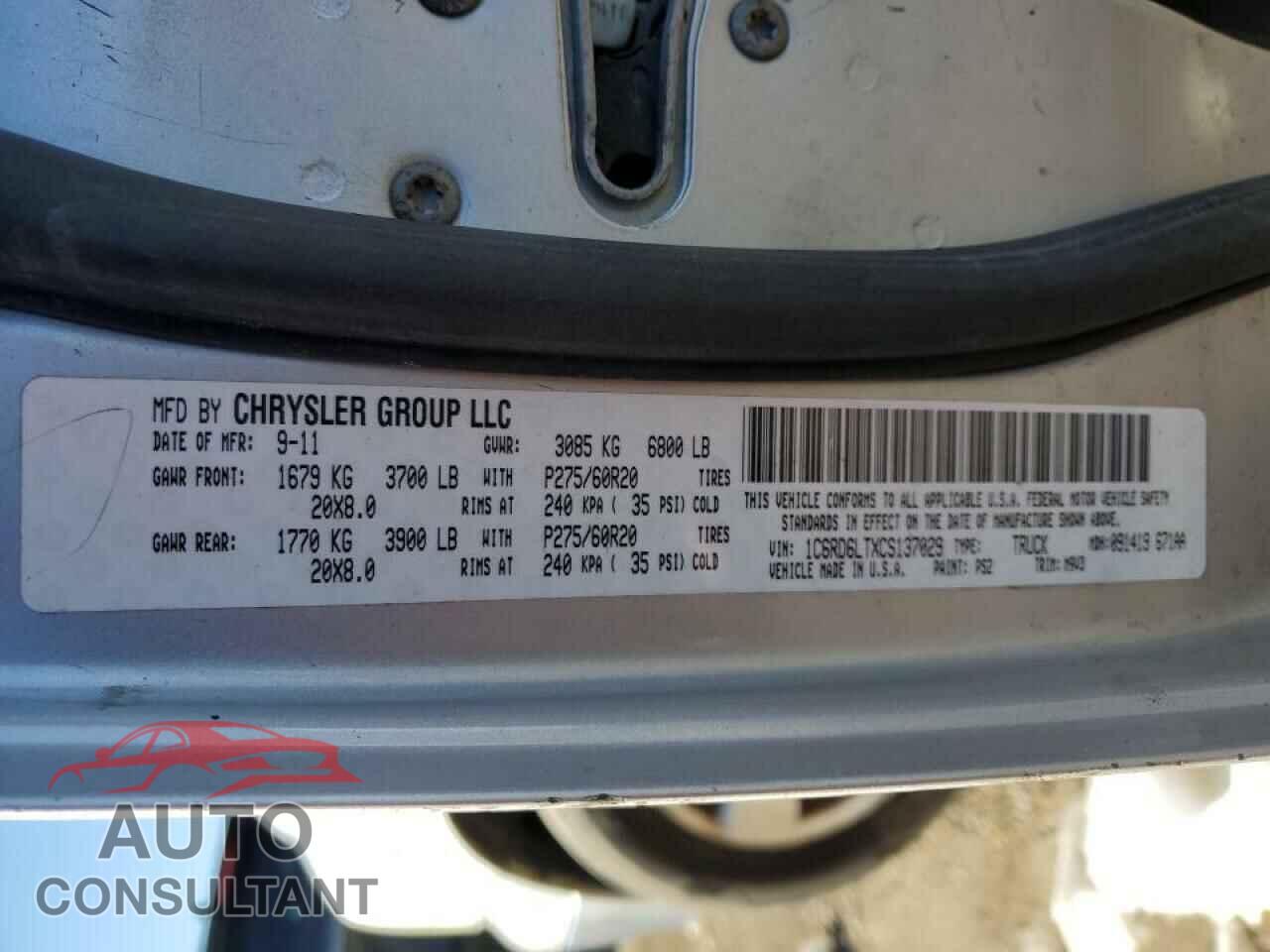 DODGE RAM 1500 2012 - 1C6RD6LTXCS137029