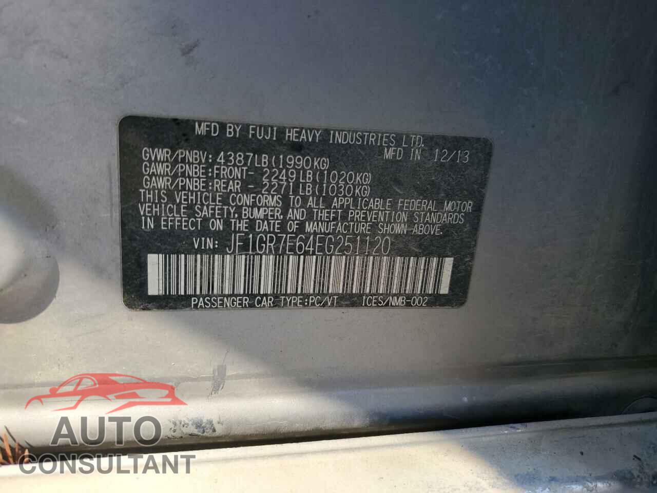 SUBARU WRX 2014 - JF1GR7E64EG251120