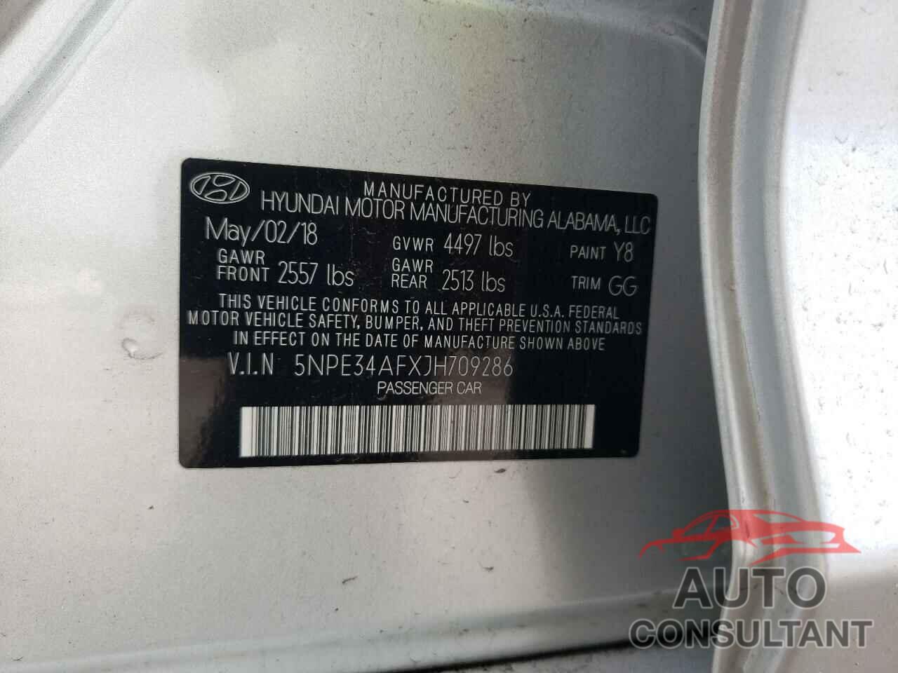 HYUNDAI SONATA 2018 - 5NPE34AFXJH709286