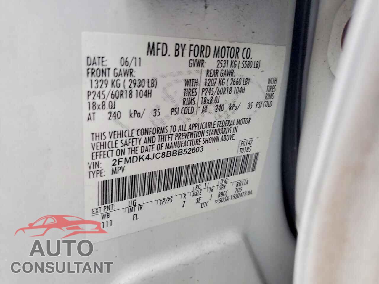 FORD EDGE 2011 - 2FMDK4JC8BBB52603