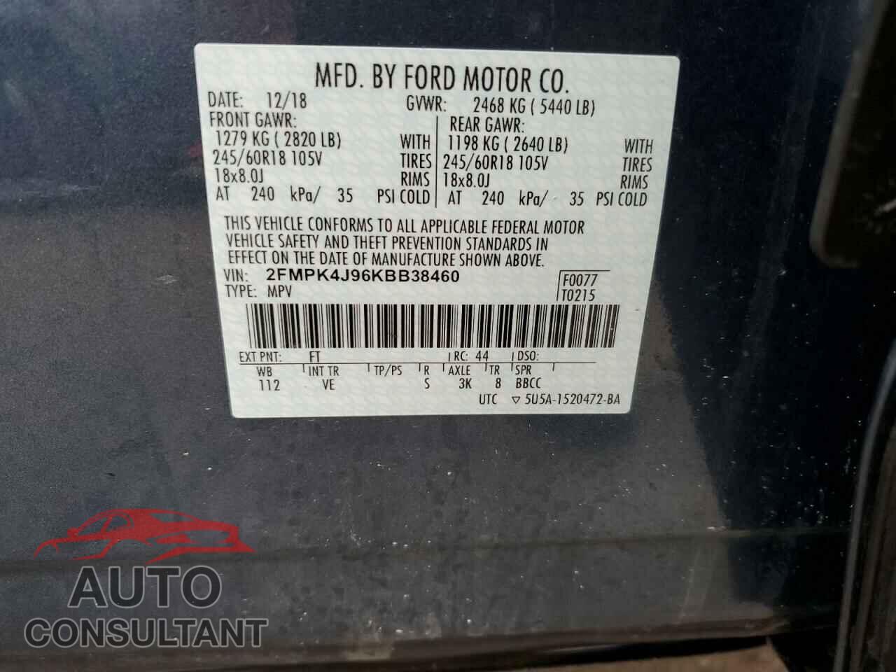FORD EDGE 2019 - 2FMPK4J96KBB38460