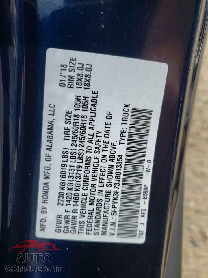 HONDA RIDGELINE 2018 - 5FPYK3F73JB013354