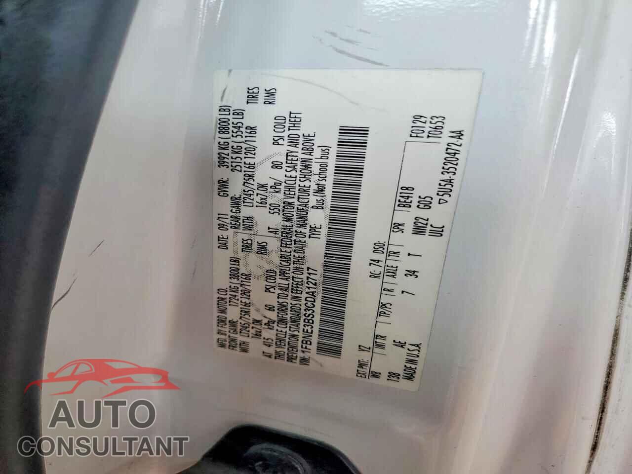 FORD ECONOLINE 2012 - 1FBNE3BS3CDA12717