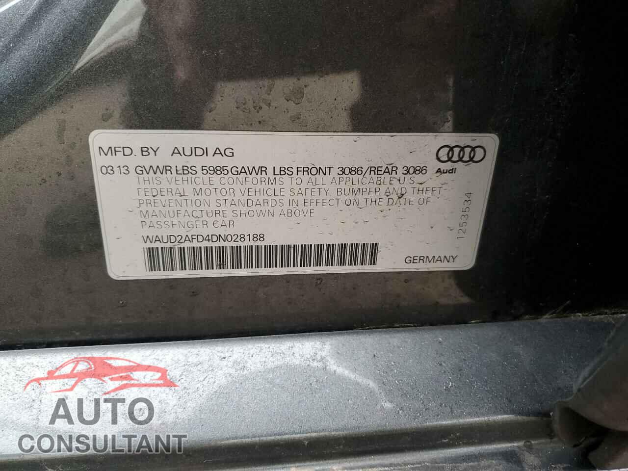 AUDI S8 2013 - WAUD2AFD4DN028188