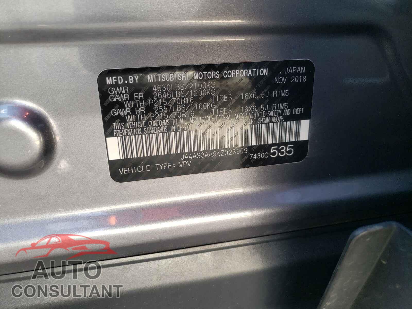 MITSUBISHI ECLIPSE 2019 - JA4AS3AA9KZ023809