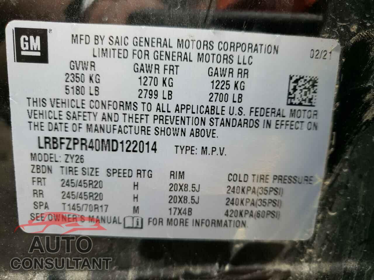 BUICK ENVISION 2021 - LRBFZPR40MD122014