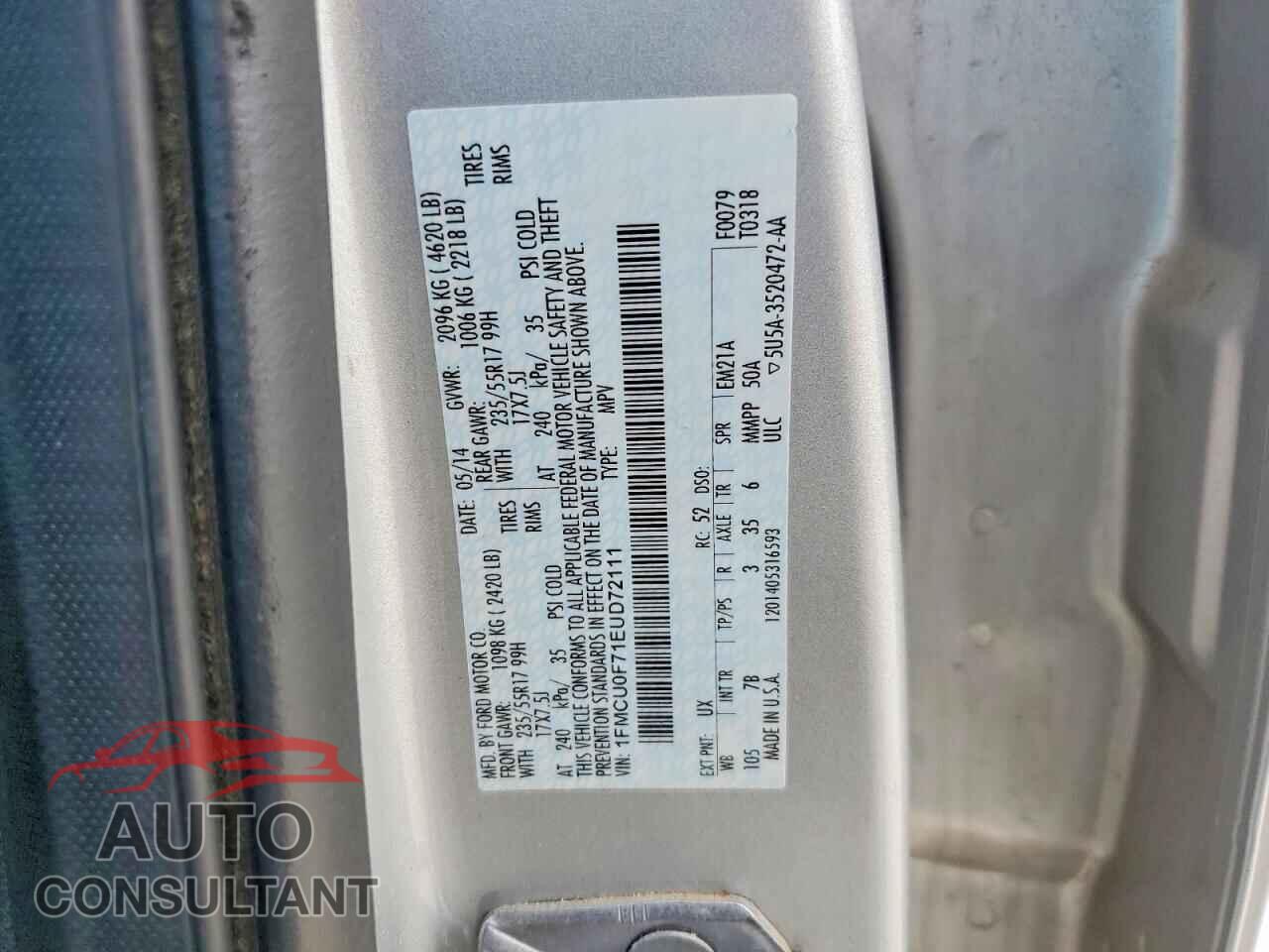 FORD ESCAPE 2014 - 1FMCU0F71EUD72111