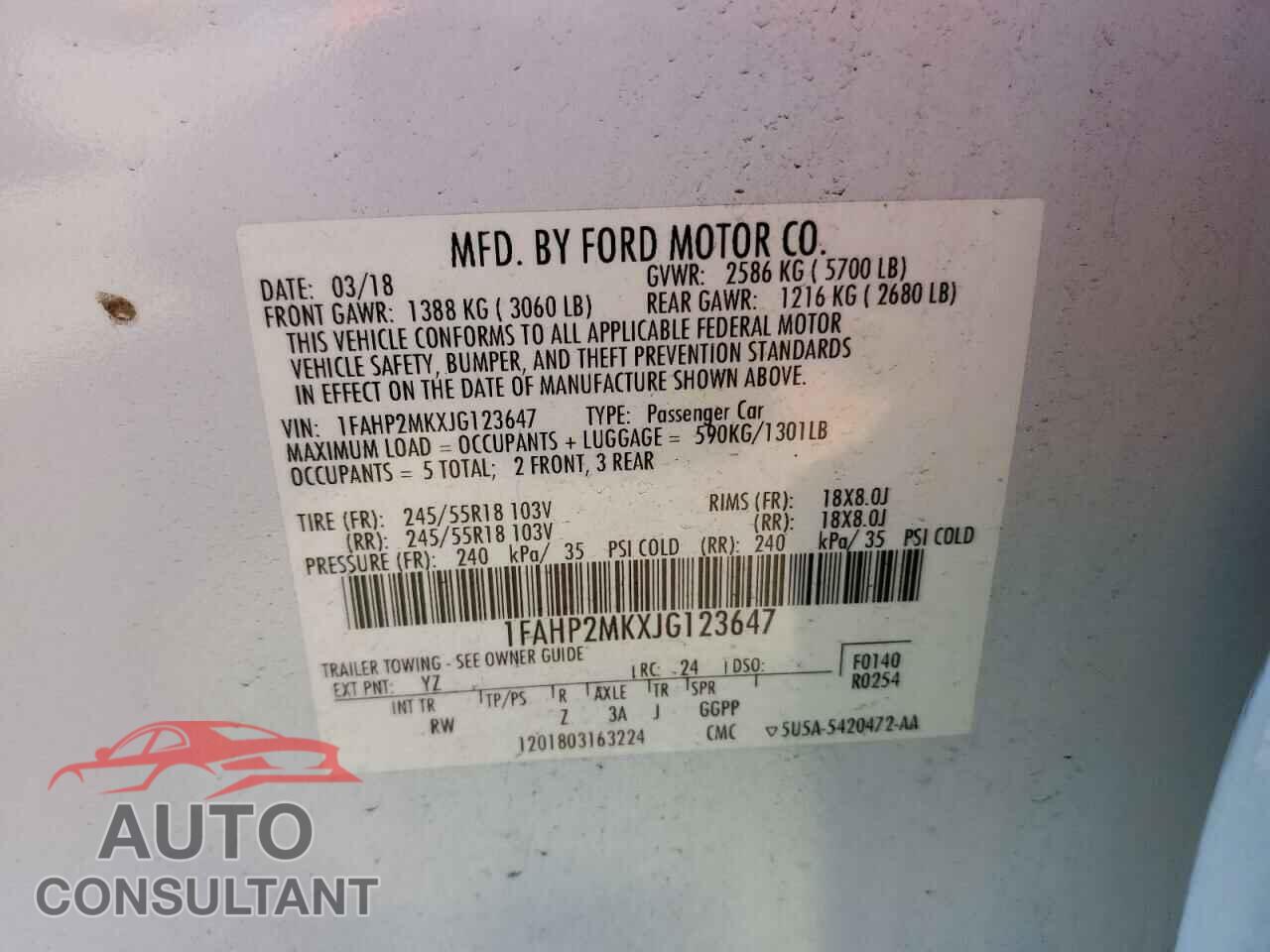 FORD TAURUS 2018 - 1FAHP2MKXJG123647