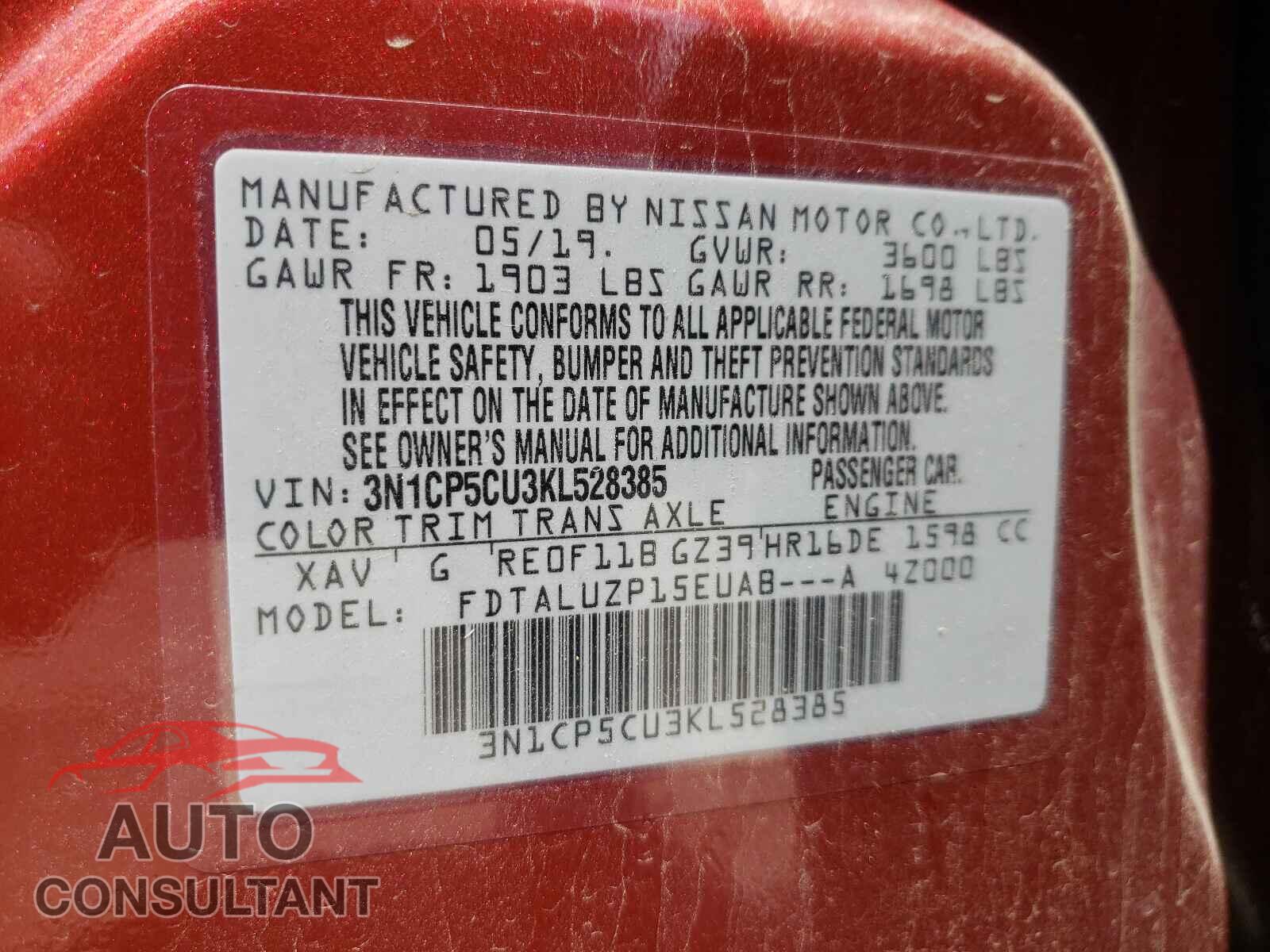 NISSAN KICKS 2019 - 3N1CP5CU3KL528385