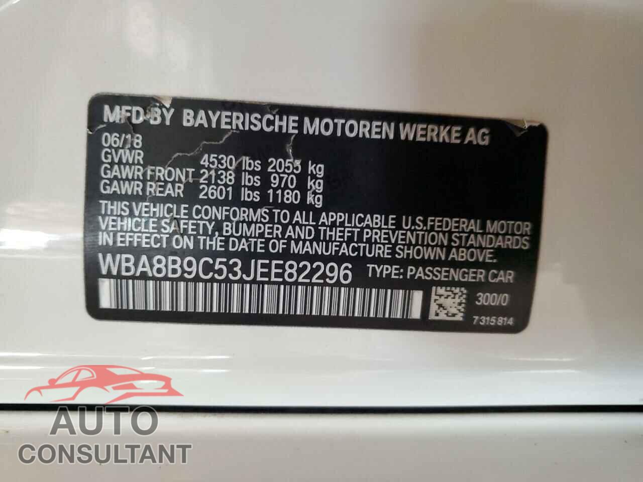 BMW 3 SERIES 2018 - WBA8B9C53JEE82296