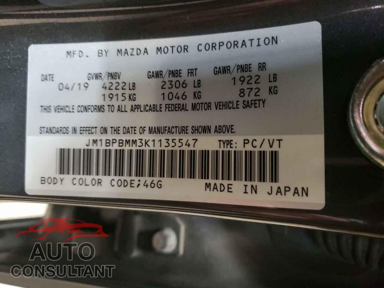 MAZDA 3 2019 - JM1BPBMM3K1135547