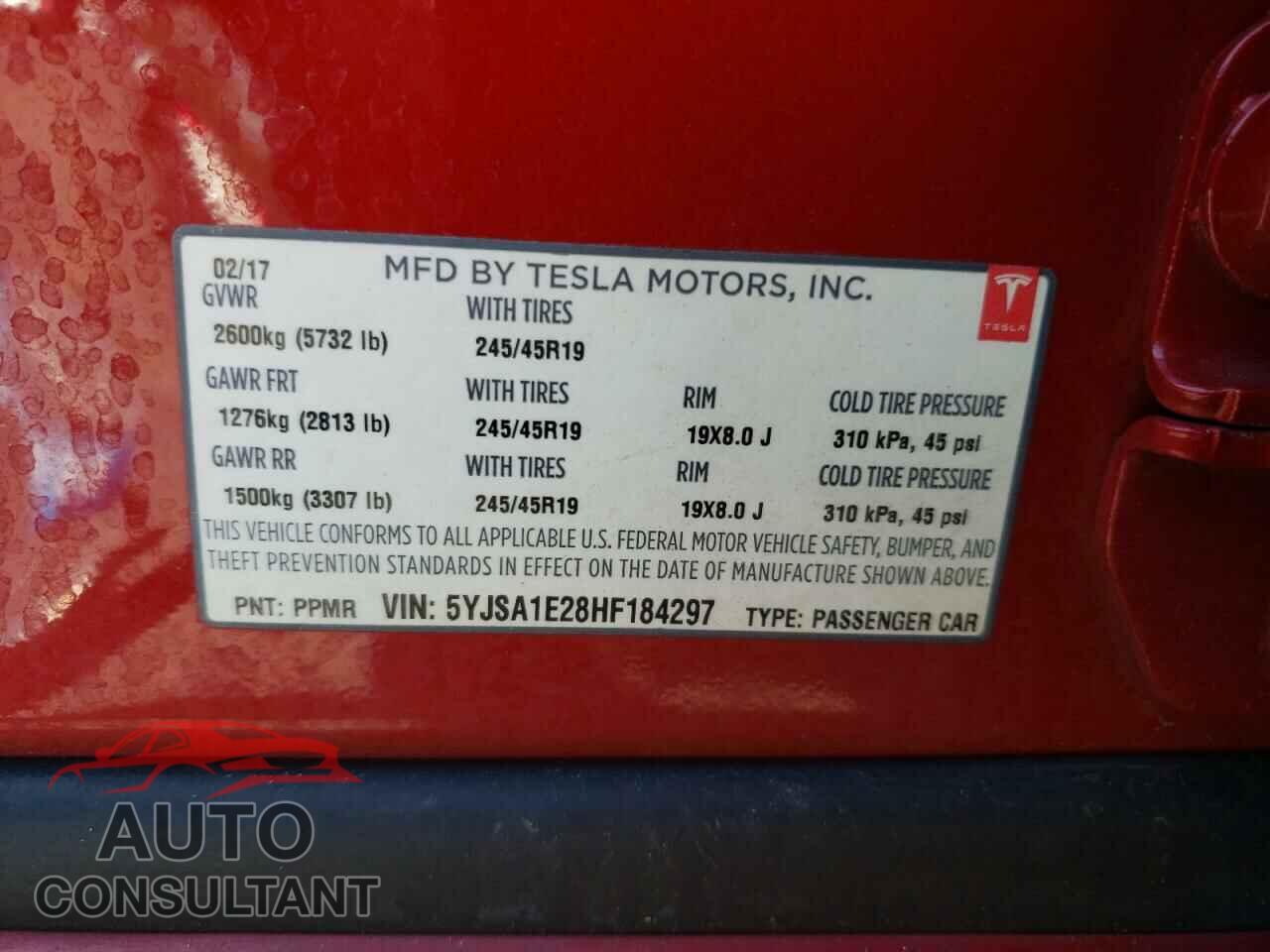 TESLA MODEL S 2017 - 5YJSA1E28HF184297