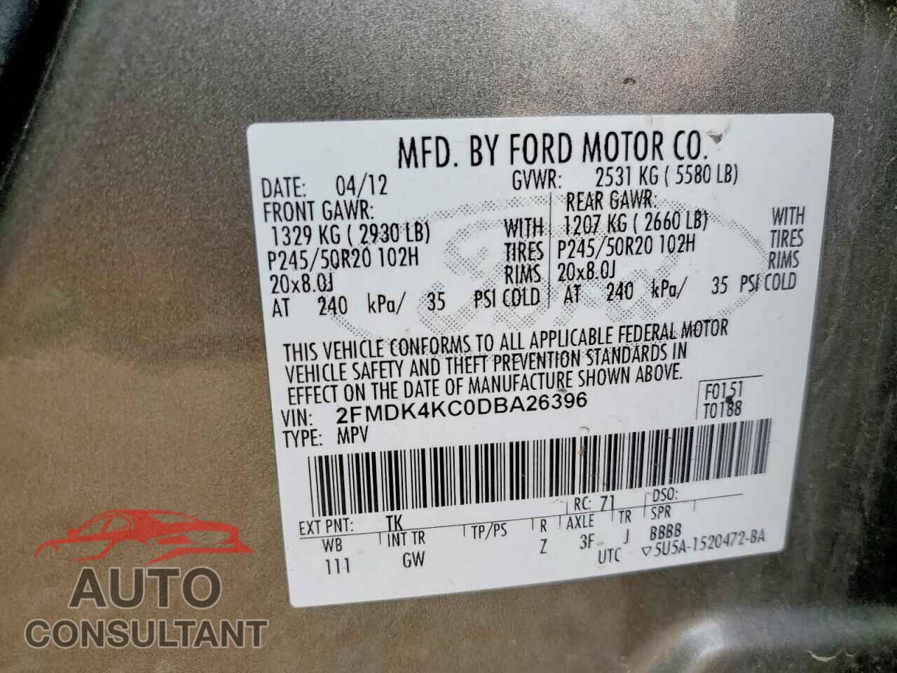 FORD EDGE 2013 - 2FMDK4KC0DBA26396