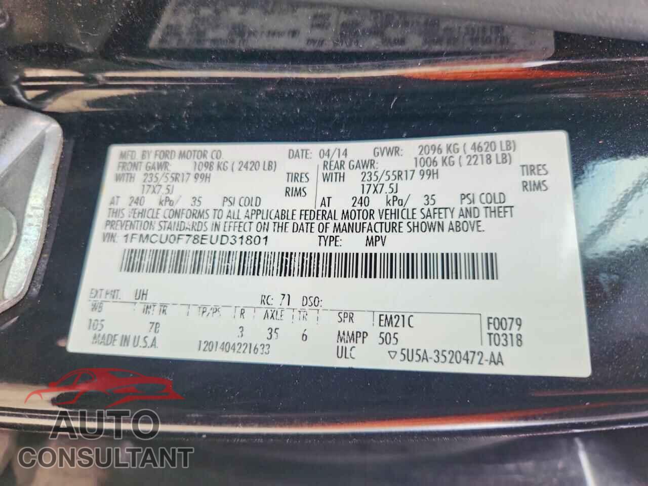 FORD ESCAPE 2014 - 1FMCU0F78EUD31801