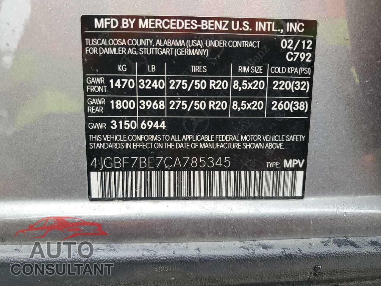 MERCEDES-BENZ GL-CLASS 2012 - 4JGBF7BE7CA785345