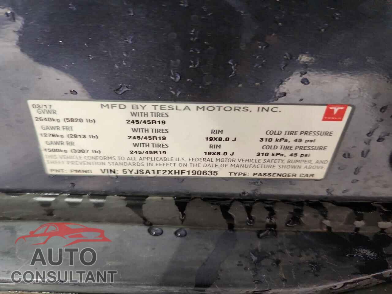 TESLA MODEL S 2017 - 5YJSA1E2XHF190635