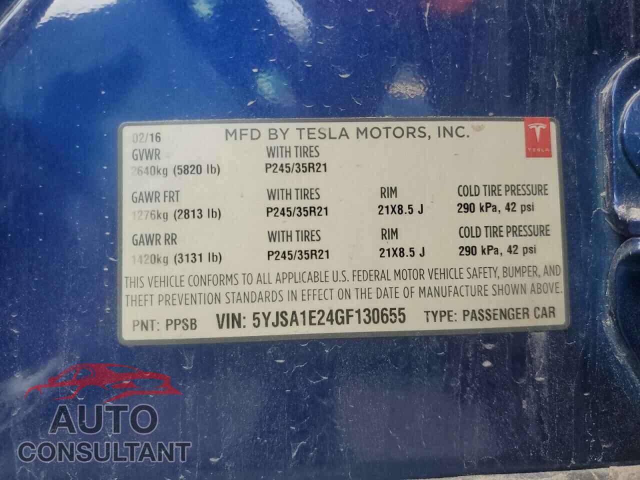 TESLA MODEL S 2016 - 5YJSA1E24GF130655