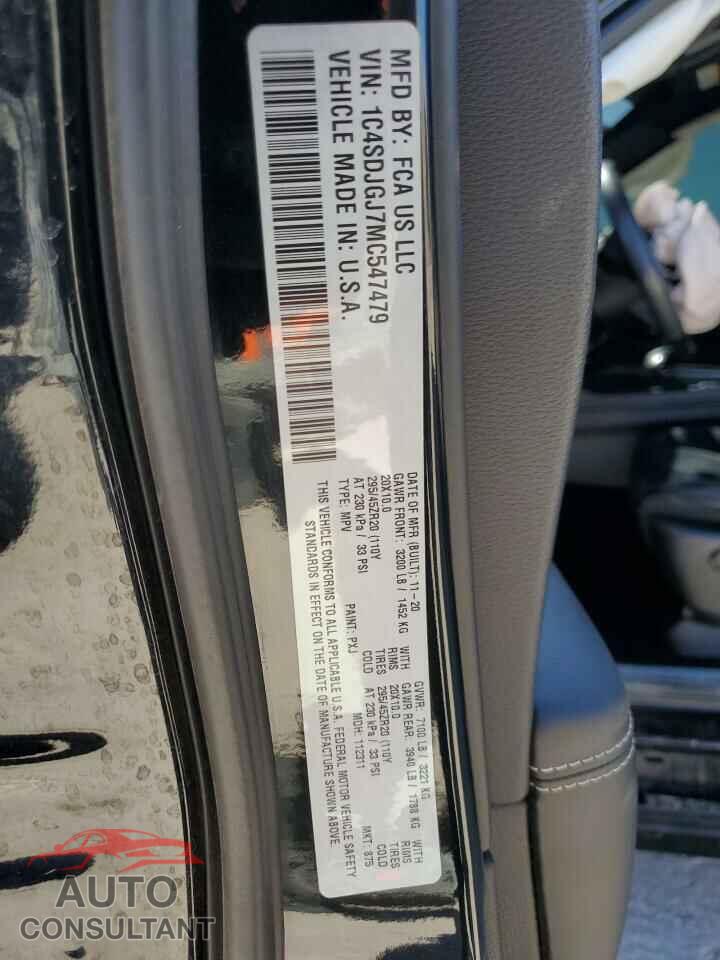 DODGE DURANGO 2021 - 1C4SDJGJ7MC547479