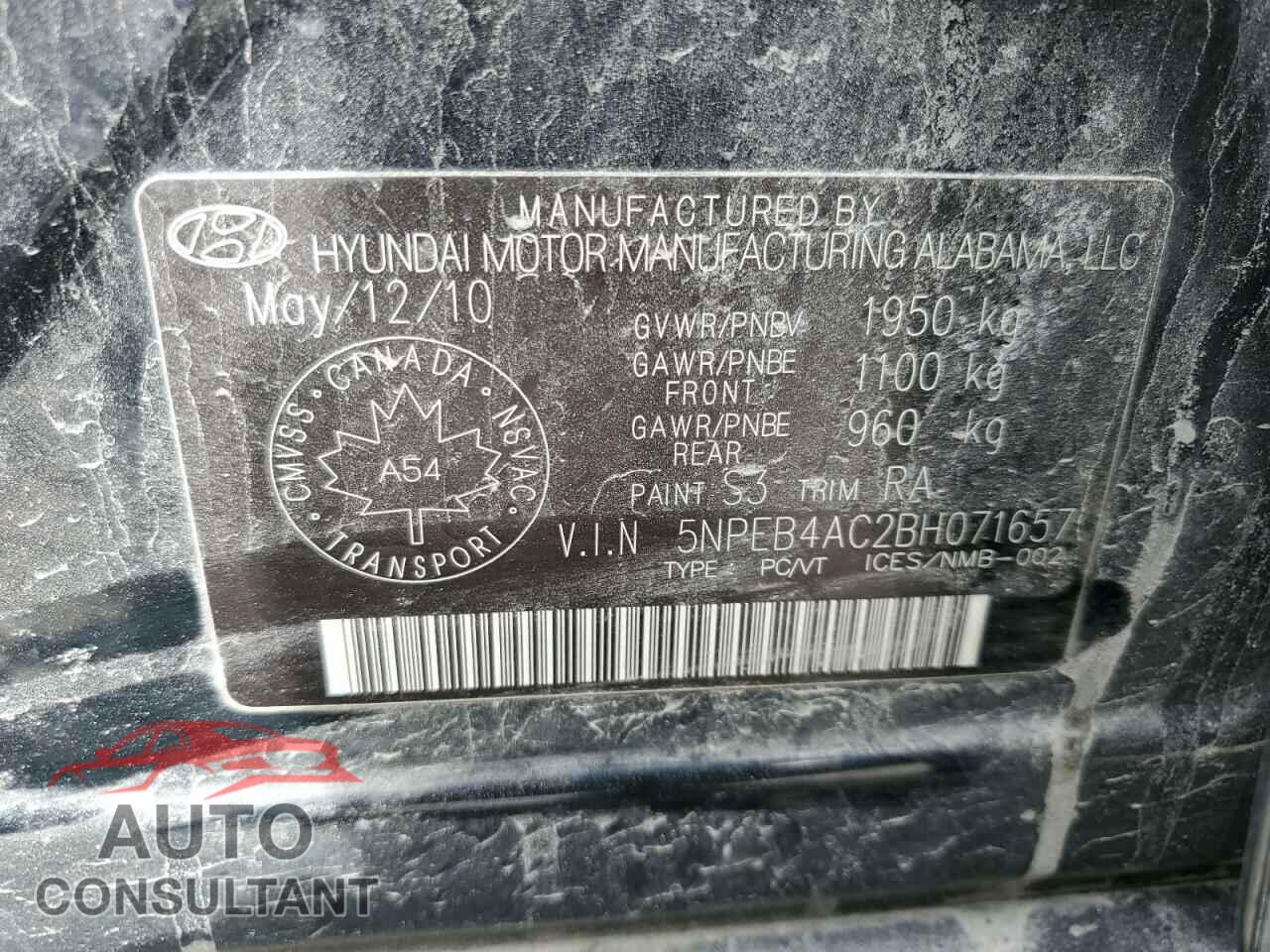 HYUNDAI SONATA 2011 - 5NPEB4AC2BH071657