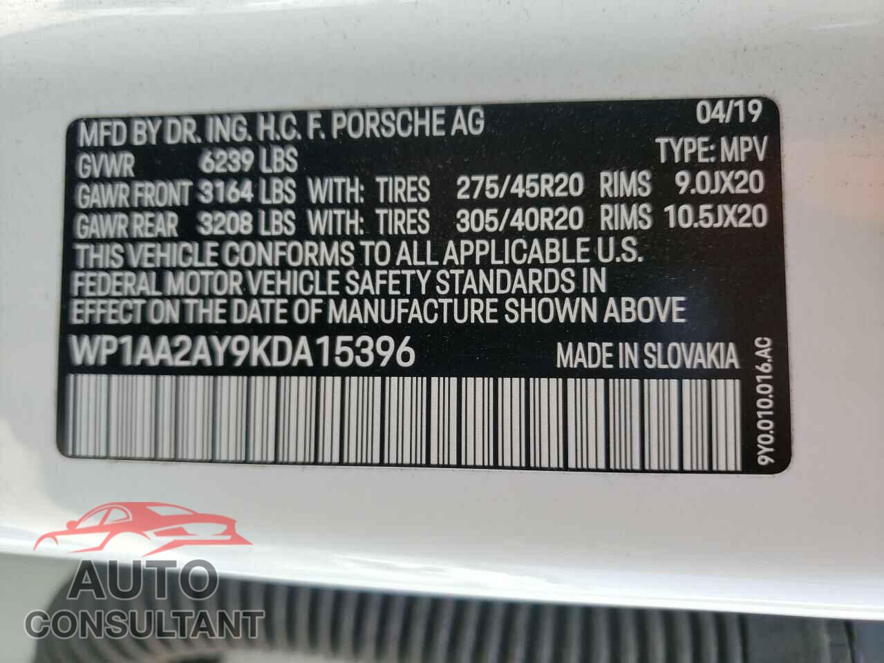 PORSCHE CAYENNE 2019 - WP1AA2AY9KDA15396