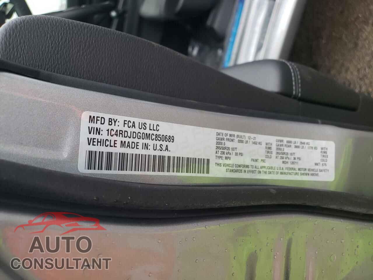 DODGE DURANGO 2021 - 1C4RDJDG0MC850689