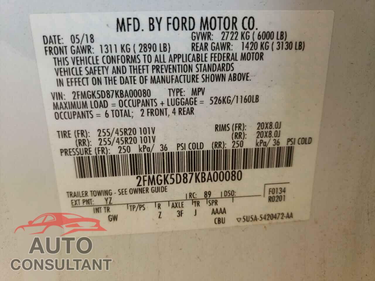 FORD FLEX 2019 - 2FMGK5D87KBA00080
