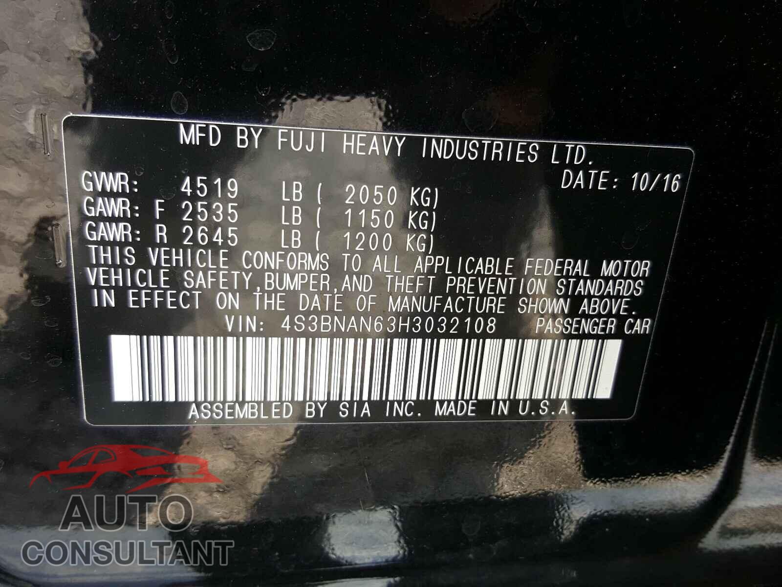 SUBARU LEGACY 2017 - 4S3BNAN63H3032108