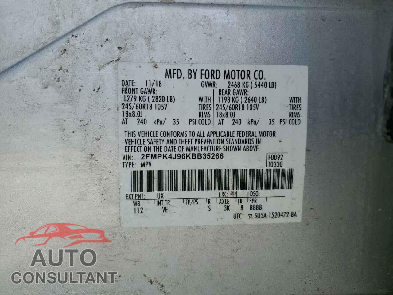 FORD EDGE 2019 - 2FMPK4J96KBB35266