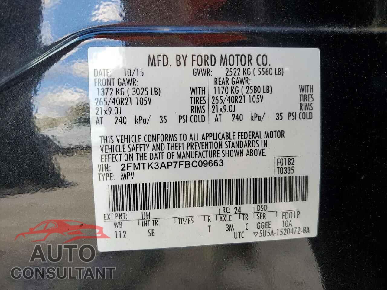 FORD EDGE 2015 - 2FMTK3AP7FBC09663