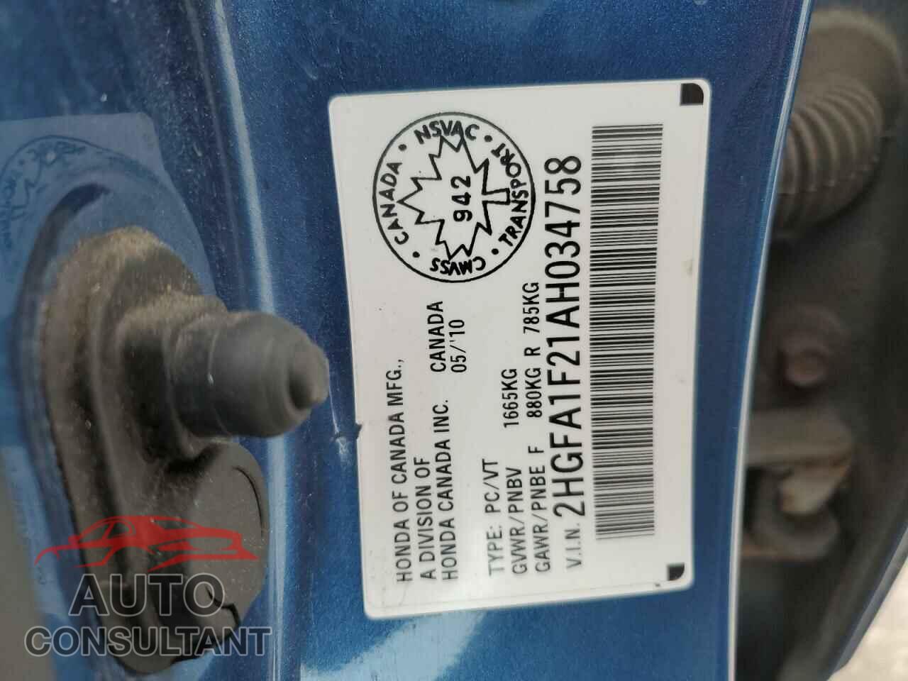 HONDA CIVIC 2010 - 2HGFA1F21AH034758