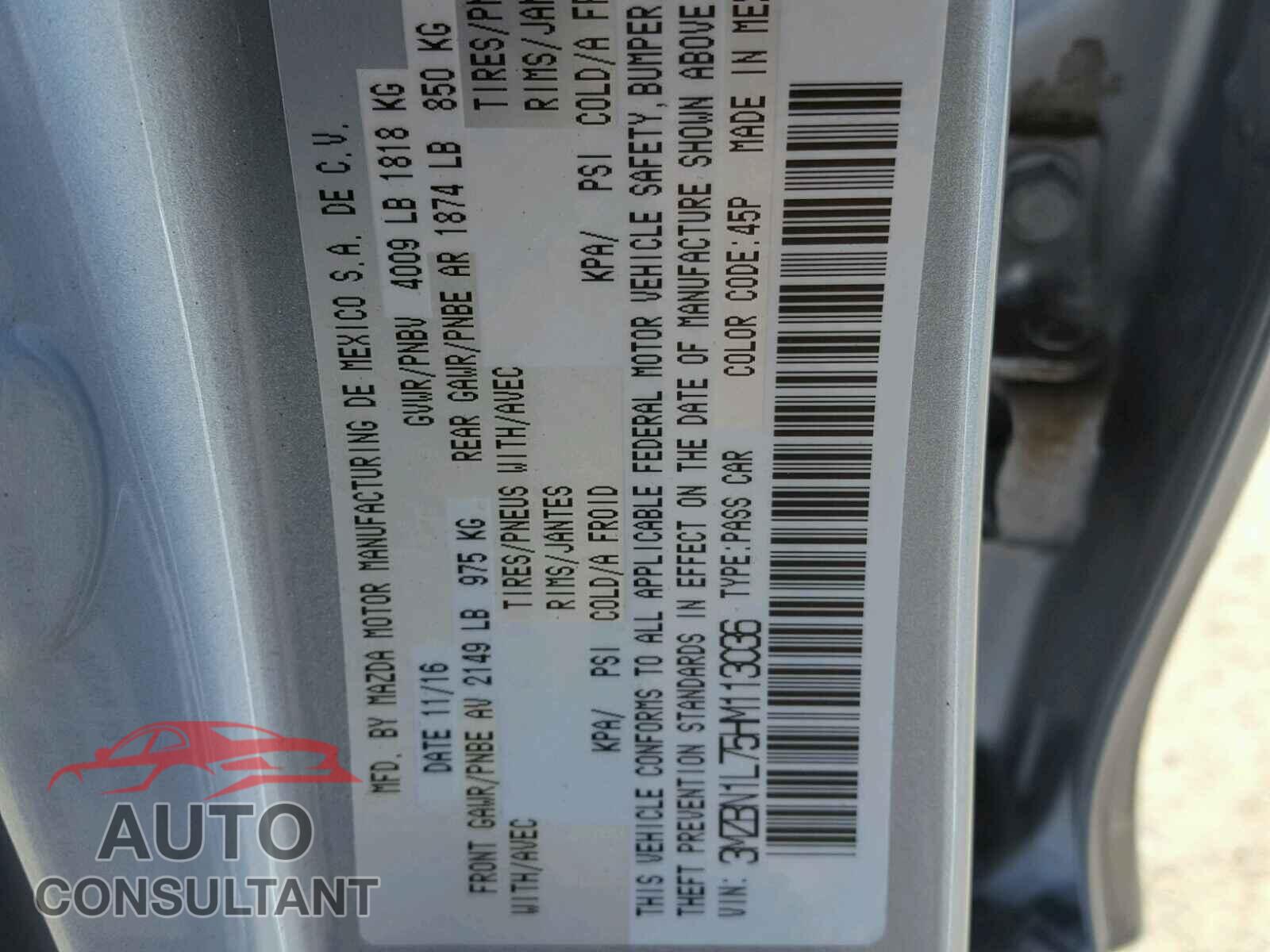 MAZDA 3 2017 - 3MZBN1L75HM113036