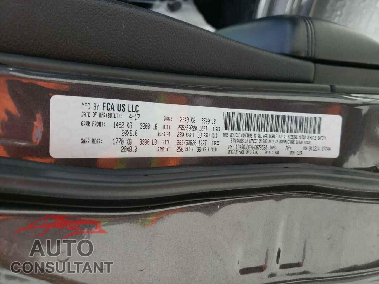 DODGE DURANGO 2017 - 1C4RDJDG4HC870580
