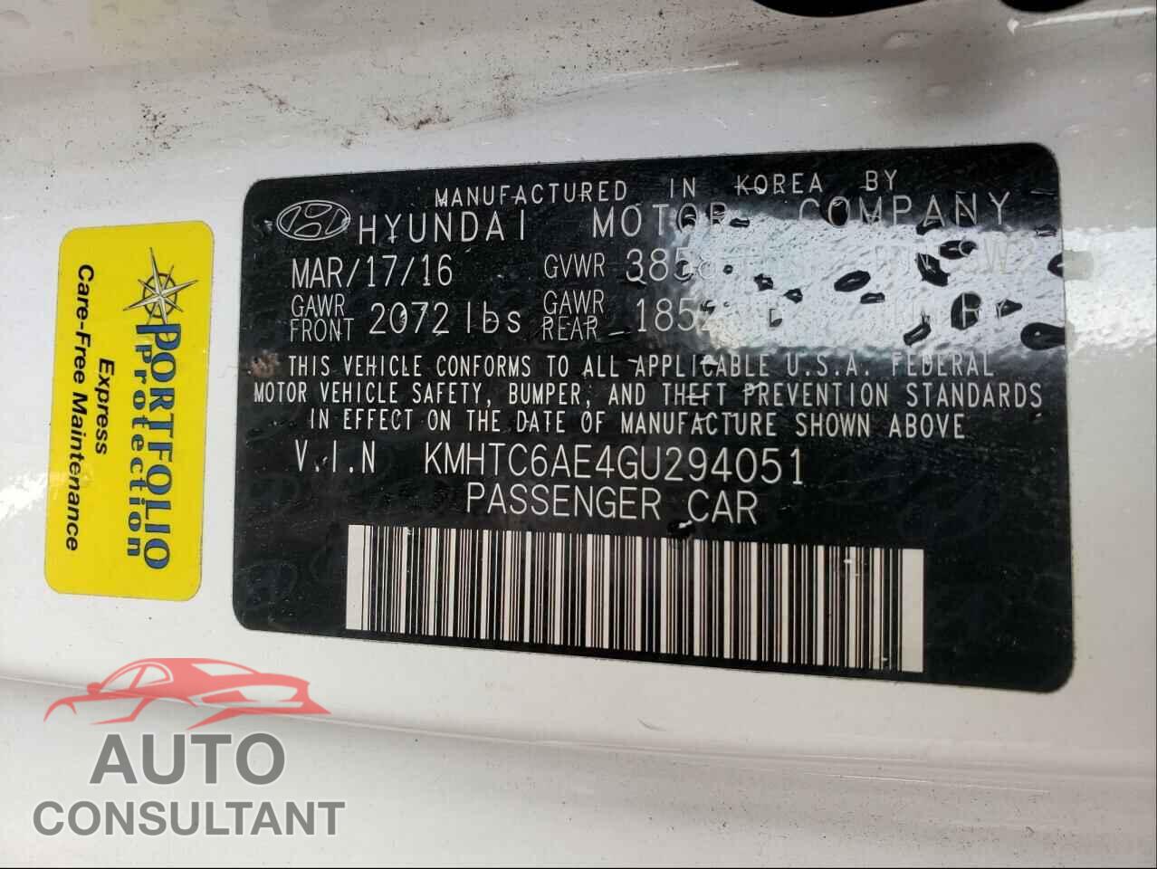 HYUNDAI VELOSTER 2016 - KMHTC6AE4GU294051